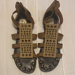 DV by Dolce Vita Women's Tan Leather and Tan Canvas Studded Sandals